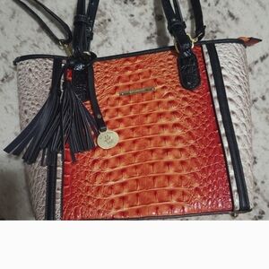 Orange and Black Croc-Embossed Tote Bag